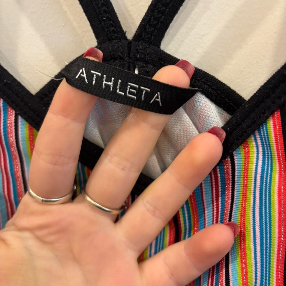 Athleta multicolored shimmer striped athletic  tank top - Picture 3 of 4